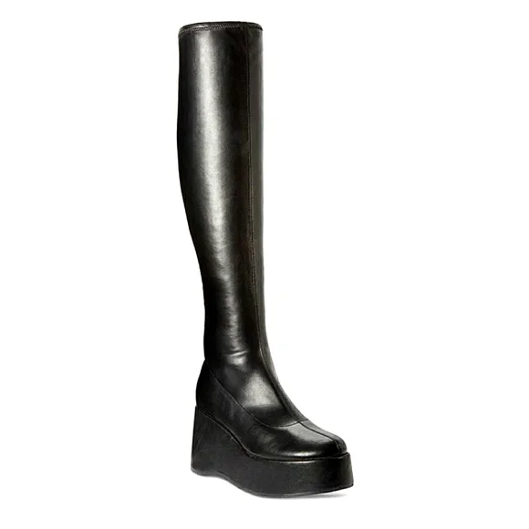 New w/Box Wild Pair Enchantt Platform Round Toe Tall Wedge Black Boots Size 8 - Picture 6 of 6